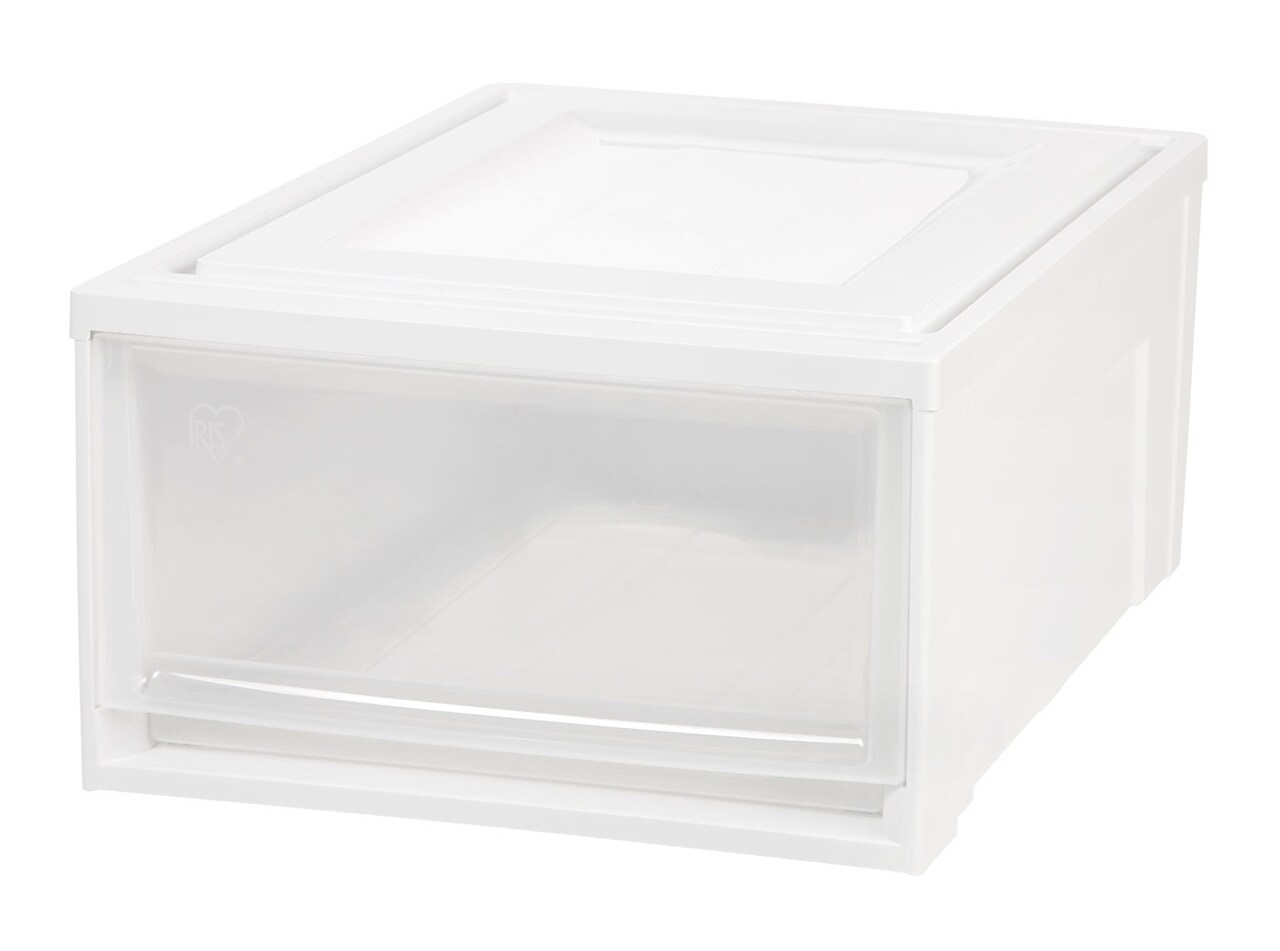 IRIS USA 31 Quart Plastic Stackable Medium Box Chest Drawer Storage, White